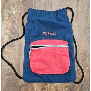 Vintage Jansport Colorblock Drawstring Backpack Navy & Red Ripstop 1980s/90s